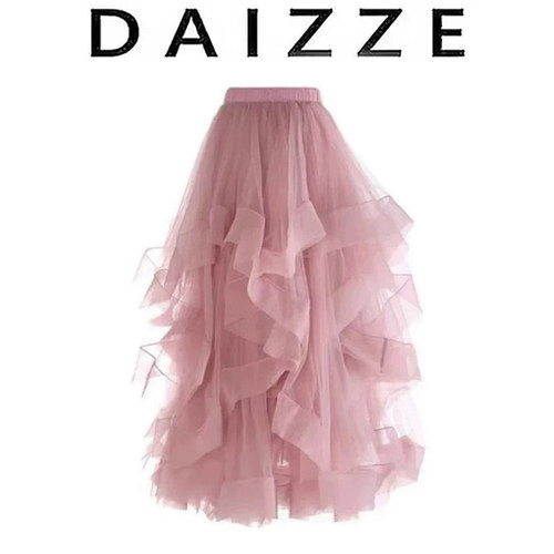 DAIZZE~甜美减龄网纱设计感半身裙女2025新款高腰显瘦气质蛋糕裙