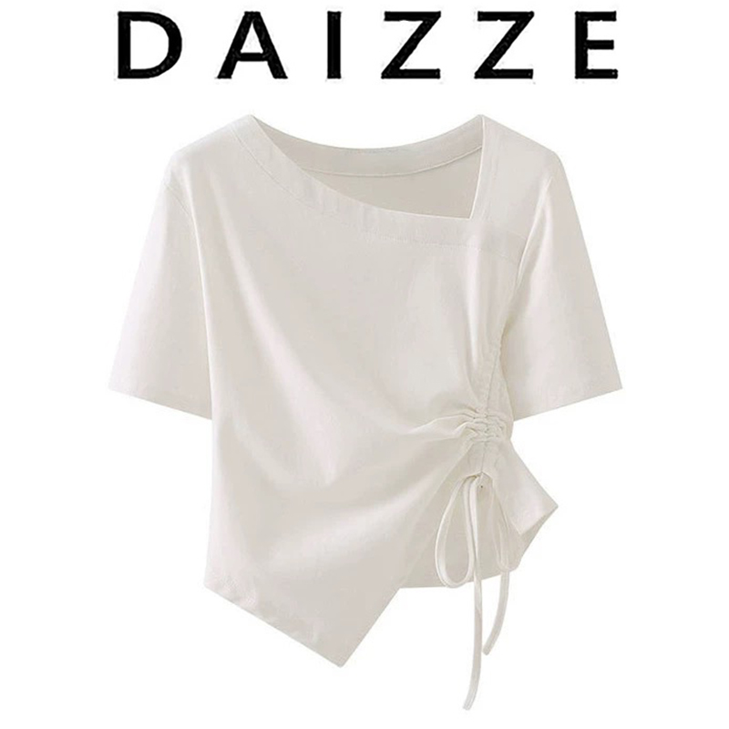 DAIZZE~2025夏季新款不规则设计感抽绳短袖T恤女小众百搭上衣潮