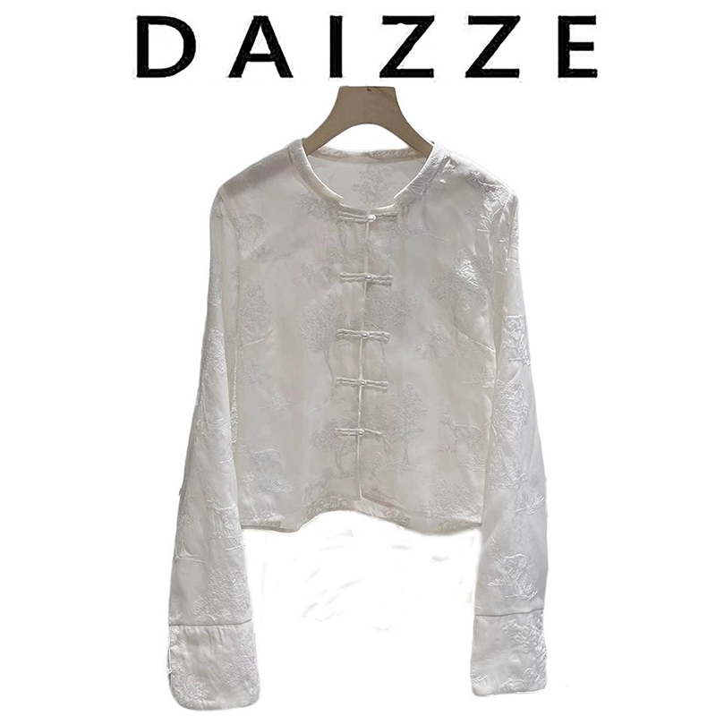 DAIZZE~春季新款中式盘扣刺绣衬衫女长袖高级感复古洋气衬衣上衣