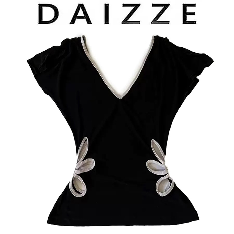 DAIZZE~美式镂空花朵T恤无袖上衣