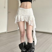 Amyway 纯欲浪漫 性感蕾丝拼接不规则波浪边半身裙褶皱A字短裙