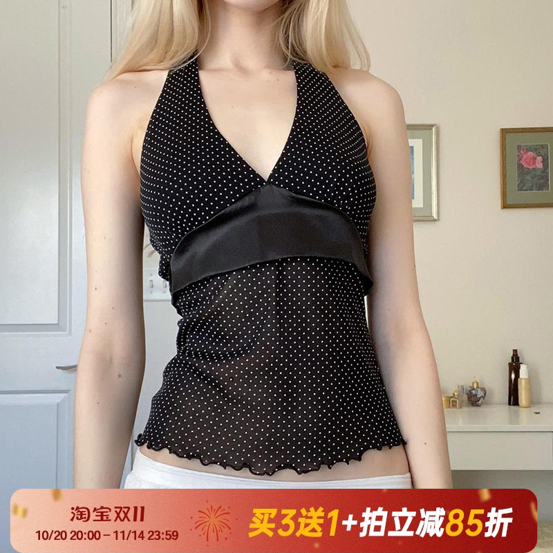 【港岛辣妹】波点印花挂脖背心