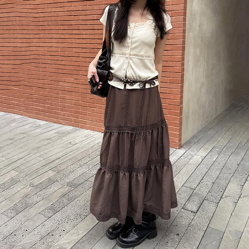 Amyway【中古世纪】法式棕色系拼接半身裙女设计感收腰显瘦休闲裙,女装/女士精品,半身裙,淘宝优惠券,粉丝福利购,淘宝优惠卷