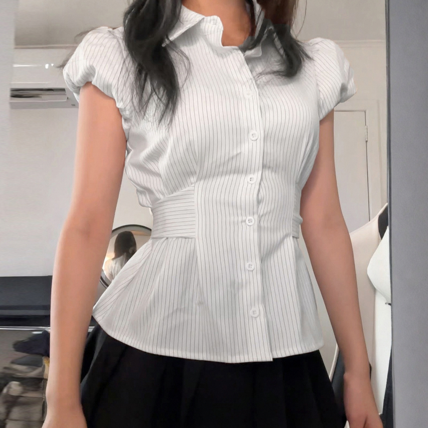 【韩系甜美】复古纯欲风条纹短袖