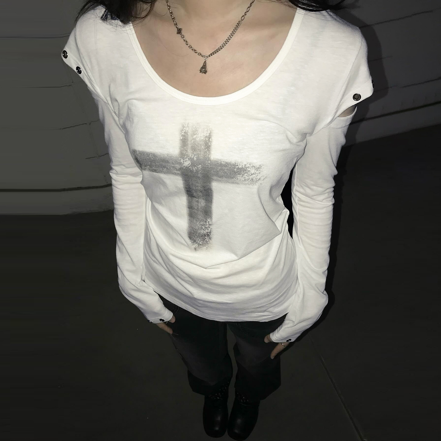 高街辣妹美式y2k十字架印花长袖
