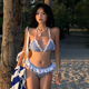 苏格里岛 度假少女风格 纹吊带比基尼蕾丝花边三角裤 Amyway 套装