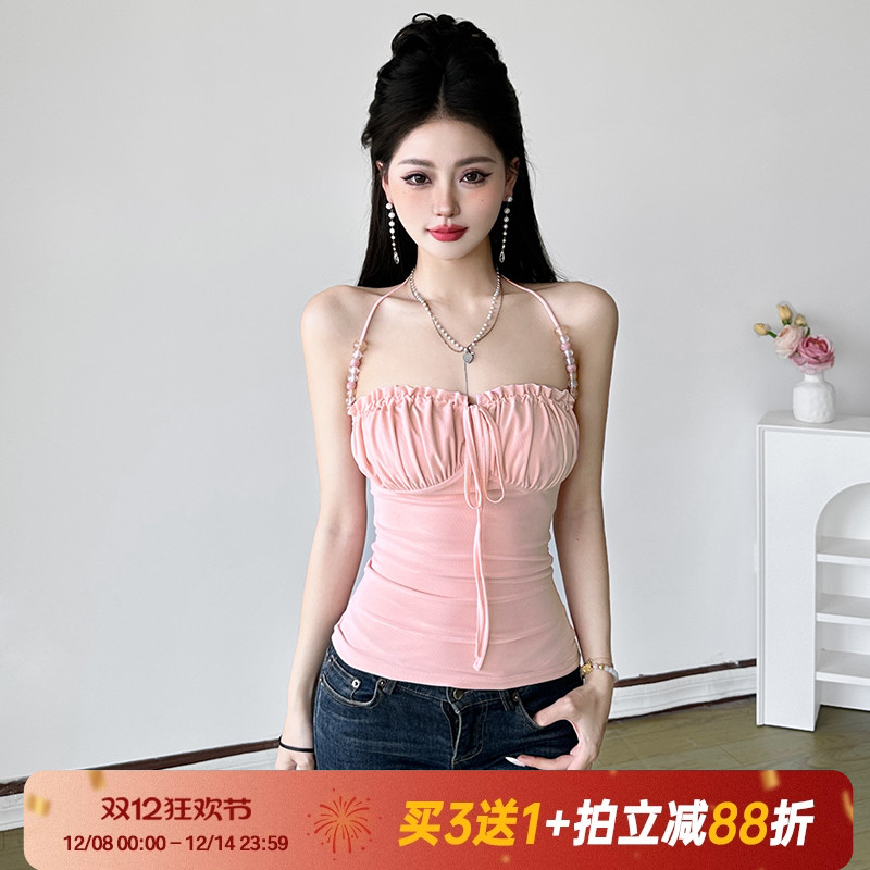 【少女纯欲】挂脖串珠一字领抹胸