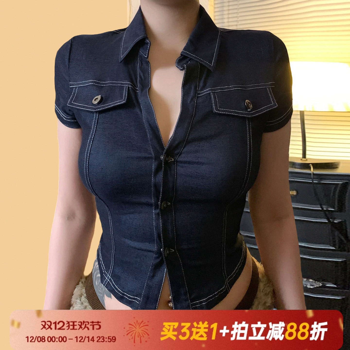 【复古丹宁】ins辣妹牛仔短袖