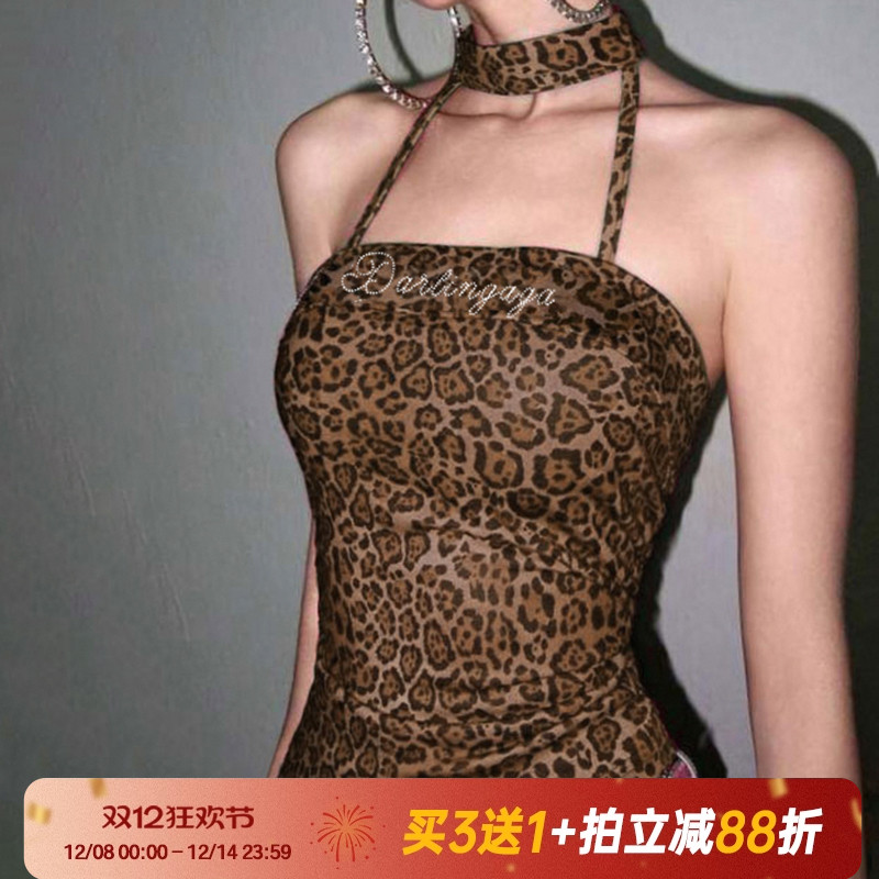 【野生辣妹】复古豹纹印花吊带