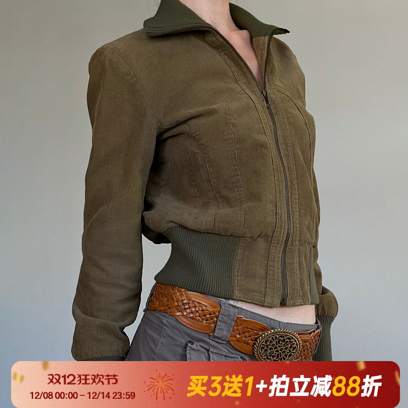 美式复古灯芯绒工装风收腰外套