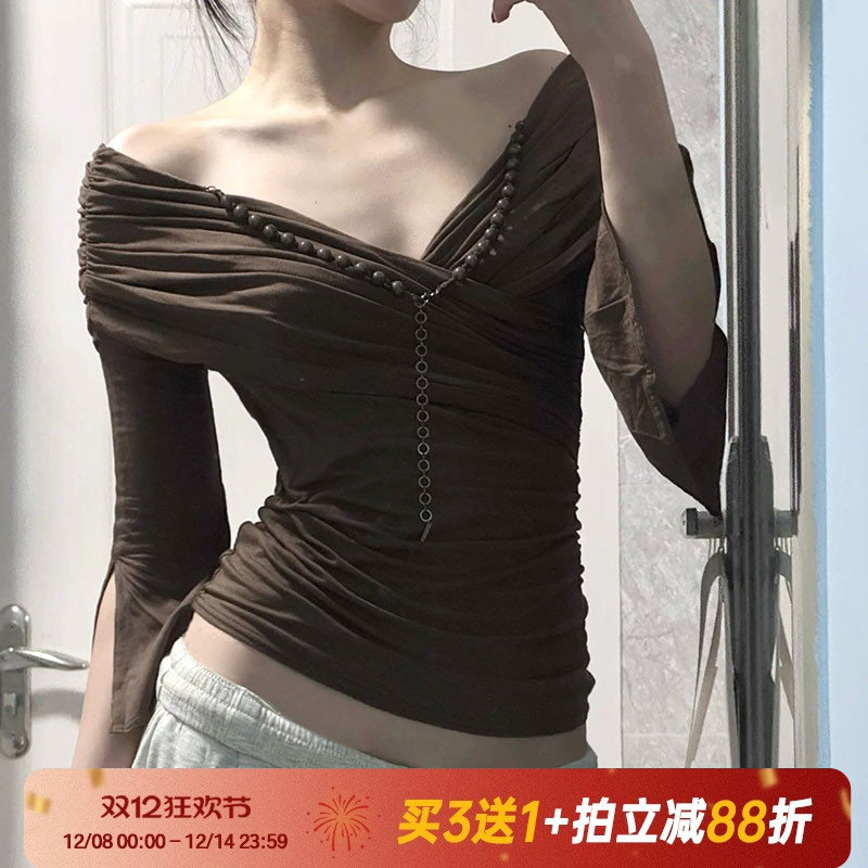 【美式复古】性感交叉领串珠上衣