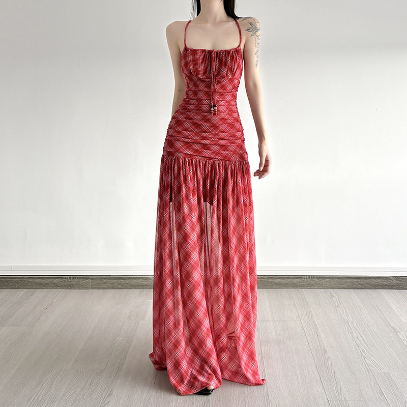 Amyway【森系田园风】小众辣妹风格纹吊带裙女网纱性感包臀长裙,女装/女士精品,连衣裙,淘宝优惠券,粉丝福利购,淘宝优惠卷