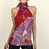 Amyway 上衣 复古花卉挂脖印花背心露肩设计无袖 古着清冷 新中式