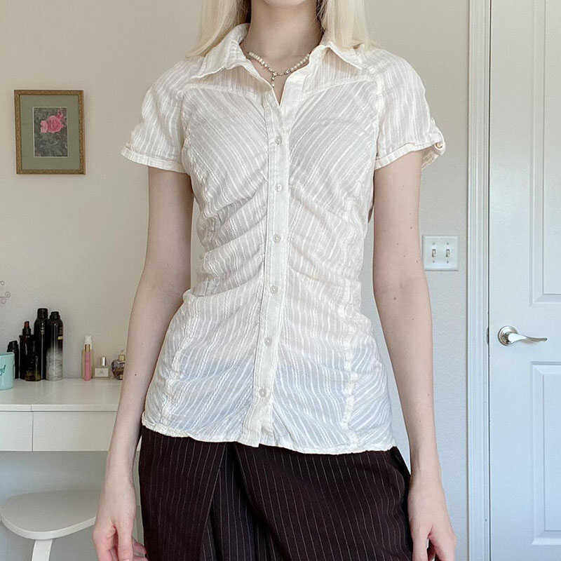 上衣Amyway褶皱美式复古polo领