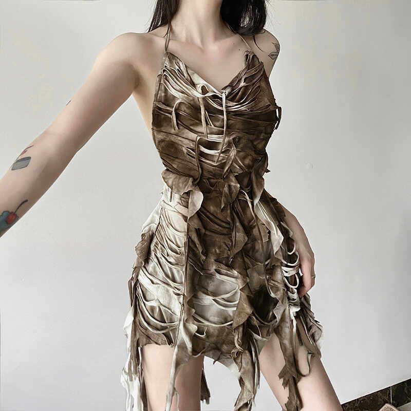 连帽长裙露背飘带开叉性感长裙