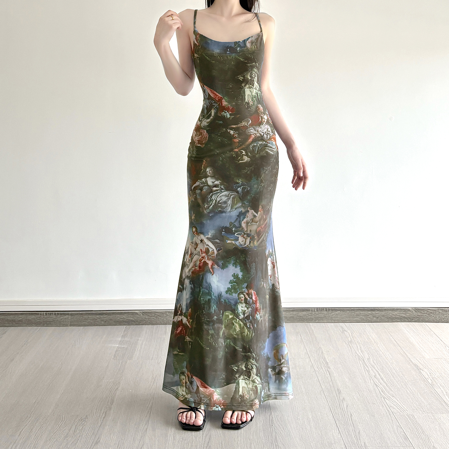 【中古宴会】复古油画花卉吊带裙