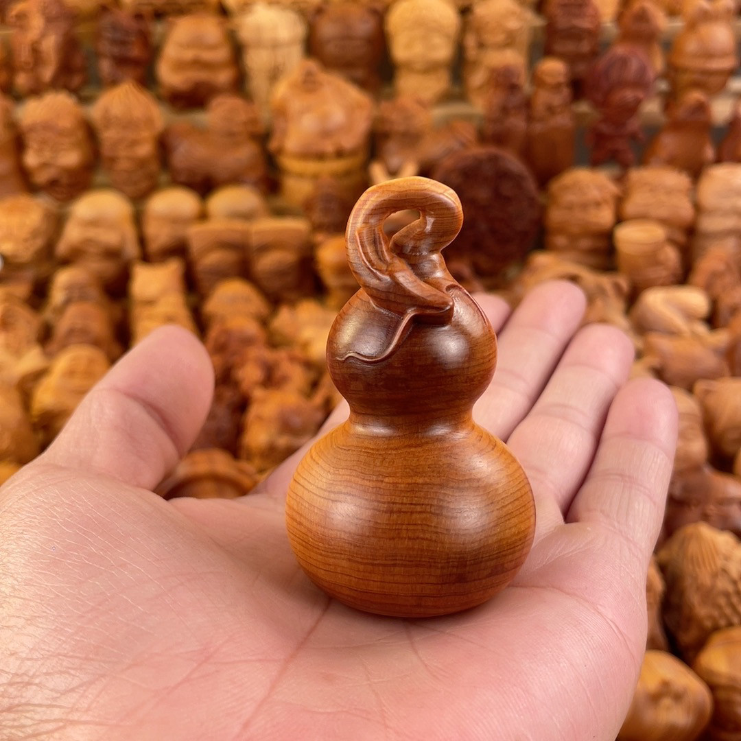 天然崖柏木雕龙头葫芦手把件高油老料福禄吉祥挂件家居装饰品摆件