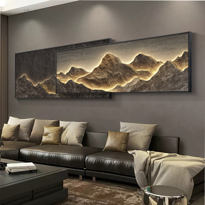 现代轻奢客厅装饰画背有靠山沙发背景墙壁画大气高级感山水画挂画
