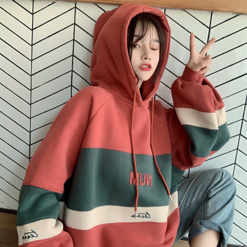 卫衣女设计感小众甜美清新甜美韩版绒衫女装连帽宽松女式卫衣新潮