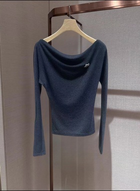 JR 专柜正品 2025秋季新款 一字肩百搭长袖针织衫女上衣XRJ5T01C