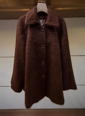 JR 2025冬季新款 复古翻领单排扣中长款宽松毛呢大衣外套XRJ7D01D