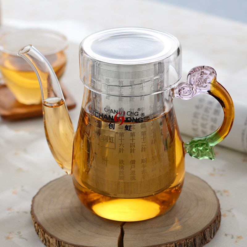 创虹 耐热玻璃茶具茶壶 花茶壶三十六计不锈钢内胆过滤泡茶冲茶器