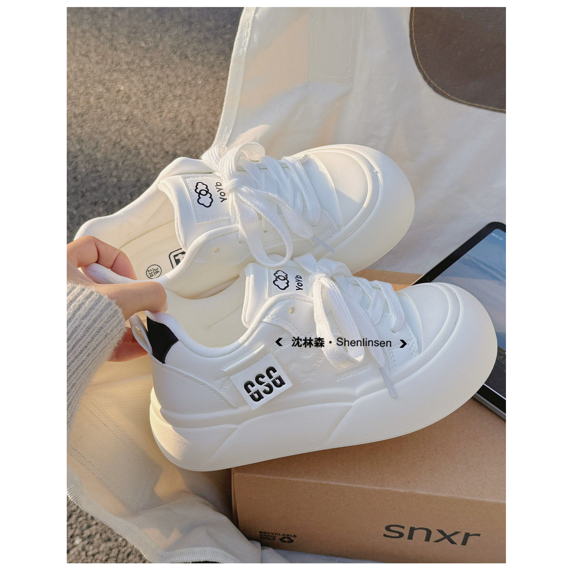 小白鞋女2026新款春季时尚爆款厚底增高系带运动休闲鞋板鞋,女鞋,时尚休闲鞋,淘宝优惠券,粉丝福利购,淘宝优惠卷