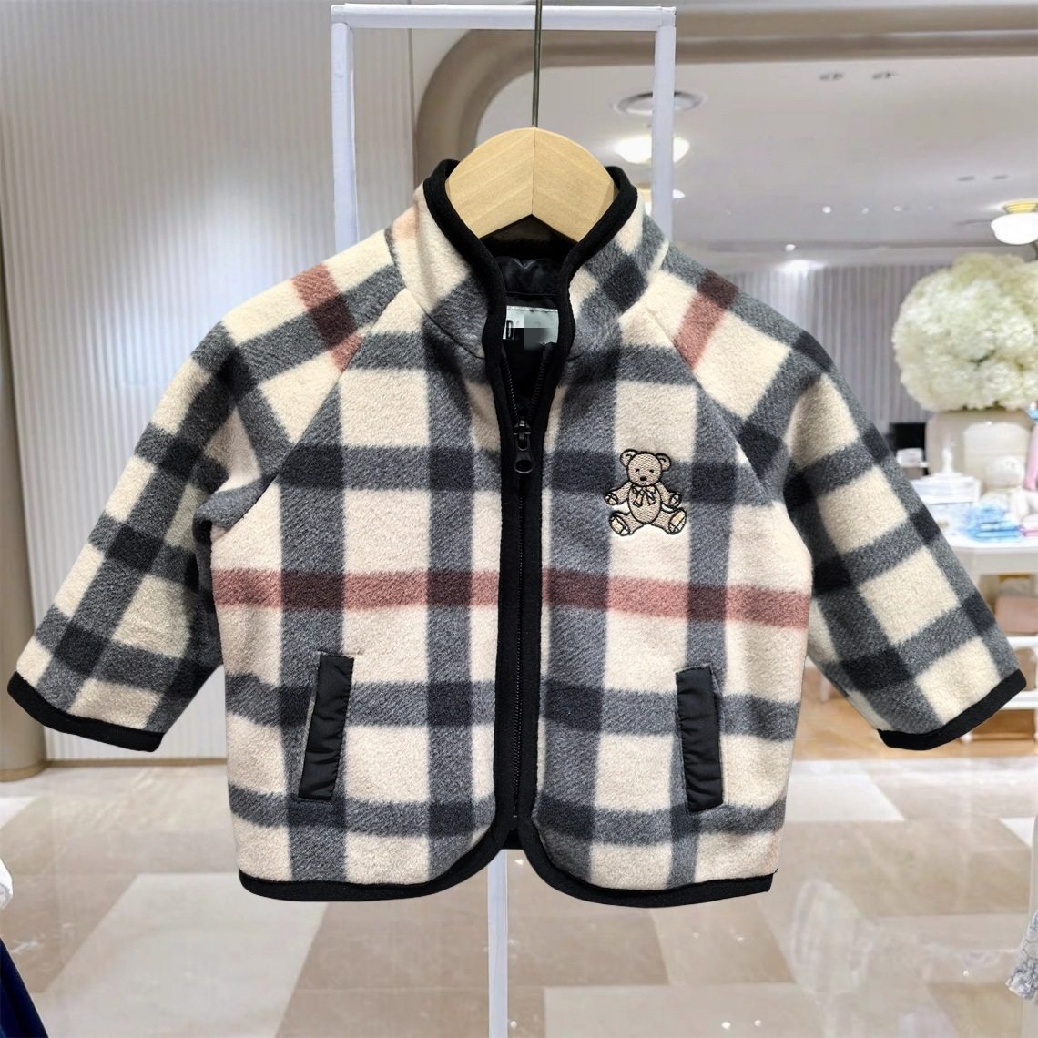 YD韩国童装秋冬款男女宝宝毛绒格子外套拉链开衫中小童WT5120201