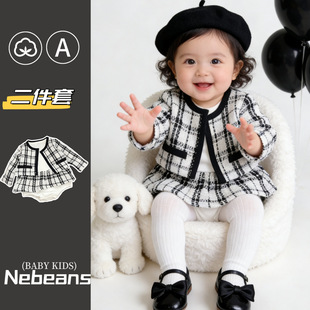 宝宝外套三角包屁哈衣套装 小香风二件套婴儿服装 nebeans春秋新品
