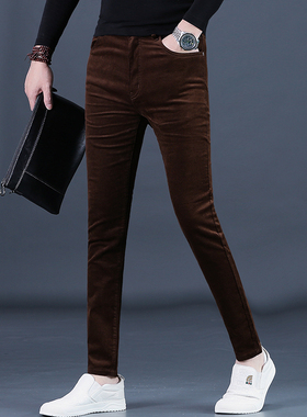 秋冬灯芯绒裤子男士休闲裤潮流修身小脚厚款条绒长裤2025爸爸男装