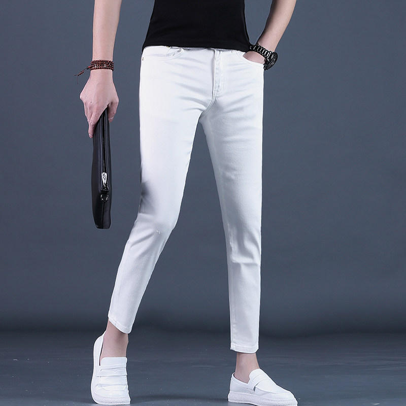 白色裤子男九分裤男士牛仔裤夏季潮流修身小脚休闲9分薄2026裤装