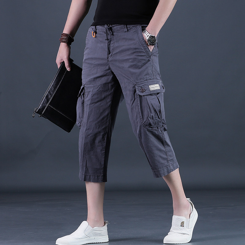 夏款裤子男八分裤男士休闲裤潮牌宽松直筒工装短裤矮个子8分男裤
