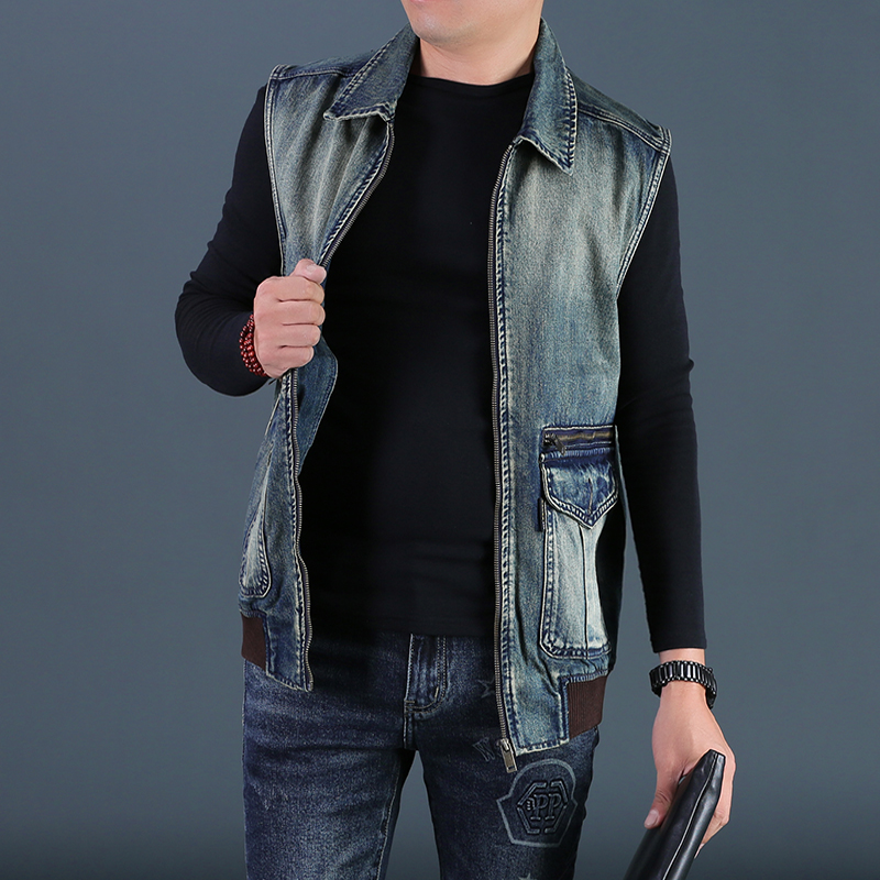 欧洲潮男秋季牛仔马甲男士水洗