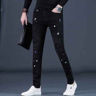 潮男裤子男牛仔裤秋冬款男士弹力潮流修身小脚高级感长裤25上新厚