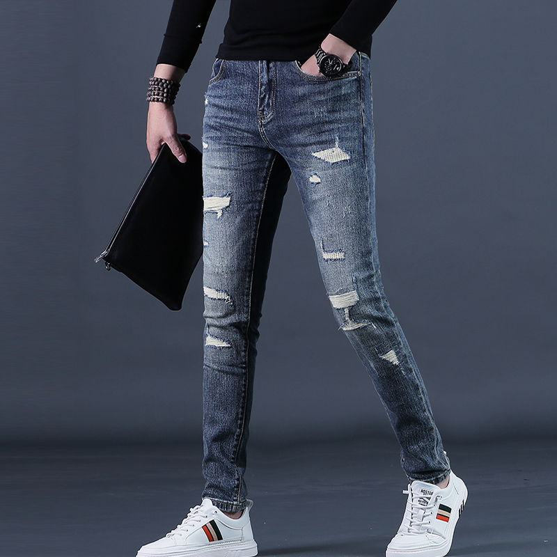 裤子男秋季牛仔裤男士潮牌修身