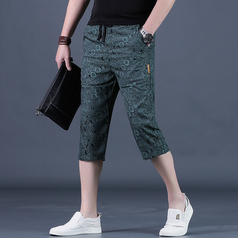 短裤男外穿男士冰丝休闲裤潮牌宽松中裤子夏季男装7分裤透气马裤