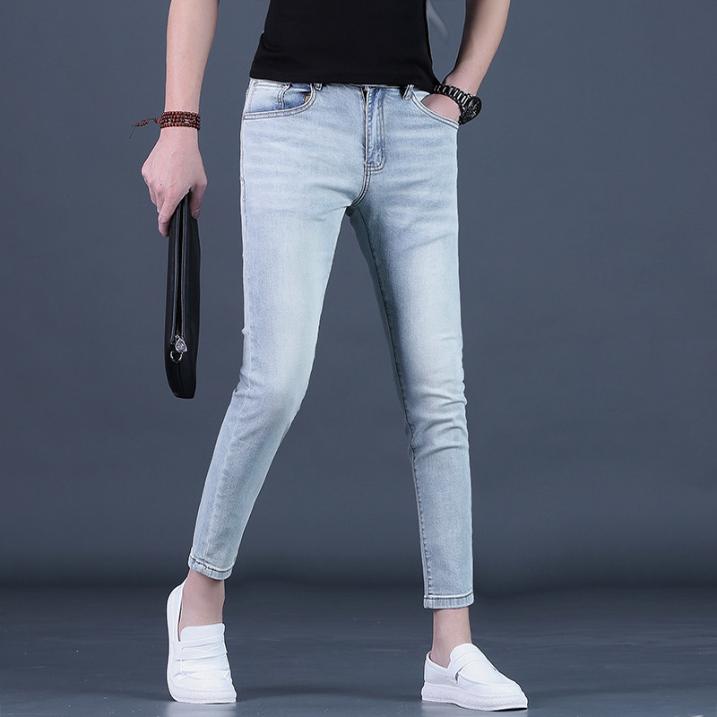 夏季九分裤男士牛仔裤潮流弹力修身小脚浅色瘦腿高级休闲9分裤子,男装,牛仔裤,淘宝优惠券,粉丝福利购,淘宝优惠卷