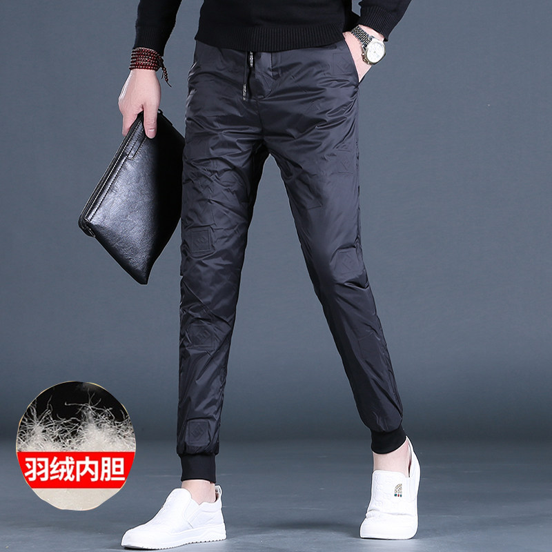 冬季新品羽绒裤男士外穿防寒保暖加厚运动裤修身小脚休闲裤25新款