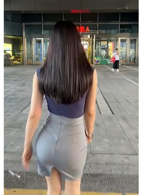 韩系性感御姐灰色弹力一步裙女紧身辣妹高腰气质包臀开叉半身短裙