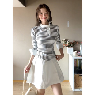 miu里miu气白色花苞褶短裙女短款蓬蓬伞裙a字裙宽松百搭半身裙