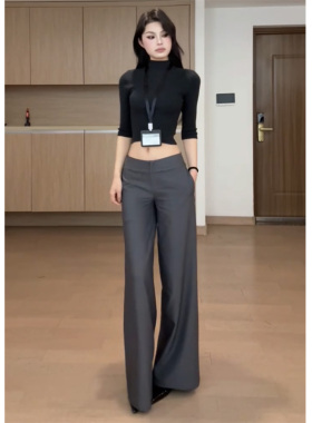 设计感低腰毛边灰色西裤女2025新款职场宽松显瘦休闲百搭阔腿长裤
