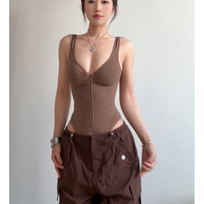 skims同款棕色塑身连体衣女