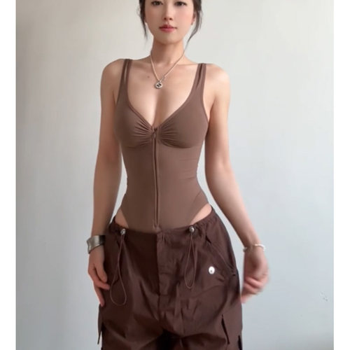 skims同款棕色塑身连体衣女