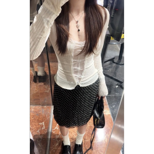 美式复古碎花网纱小短裙女bm风休闲百搭花边高腰包臀A字半身裙