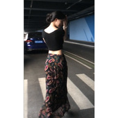 御姐轻熟风孔雀纹印花半身裙女低腰显瘦休闲小众气质古早鱼尾长裙