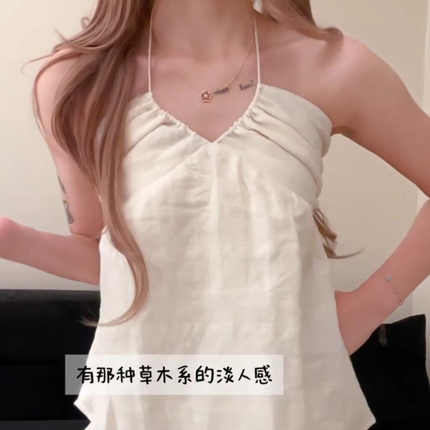 设计感辣妹绑带挂脖小吊带背心女夏季修身显瘦休闲百搭两穿上衣