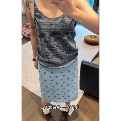 美式辣妹湖蓝色波点半身裙