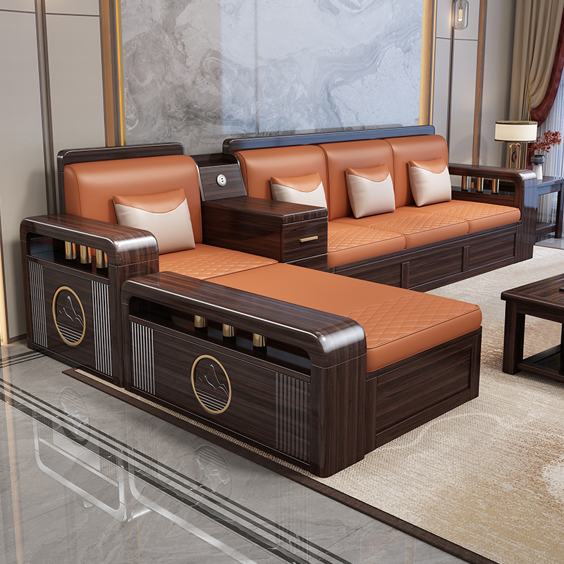 新中式紫金檀实木沙发大小户型组合客厅现代简约储物转角木质沙发