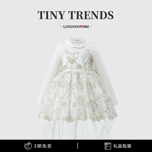 女童八音盒公主裙夏季款赵露思同款高端小女孩生日拖尾礼服花童裙