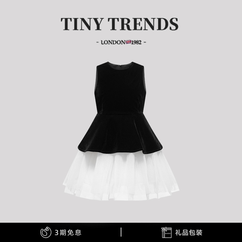 女童丝绒拼接网纱连衣裙生日礼服